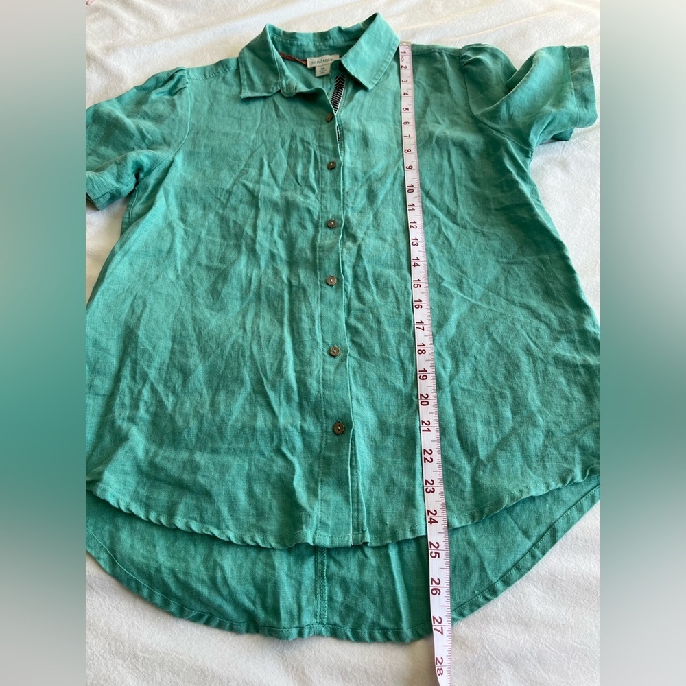 Sundance 100% Linen Mint Green Button Down Top XS Boho Coastal Grandma Eclectic - Picture 7 of 10